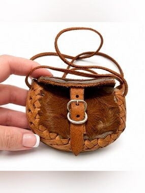 Navajo Style Leather and Deer Skin Hand Tooled Mini Crossbody Great Vintage